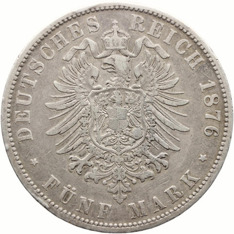 1876 5 Mark Prussia Coin Germany Wilhelm I Silver Frankfurt am Main Mint