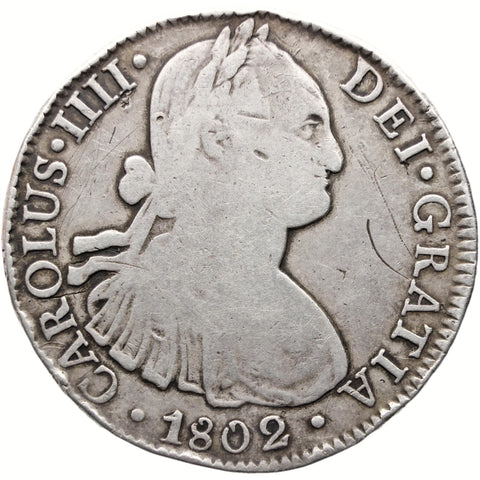 1802 Mo FT 8 Reales Mexico Coin Charles IV Silver
