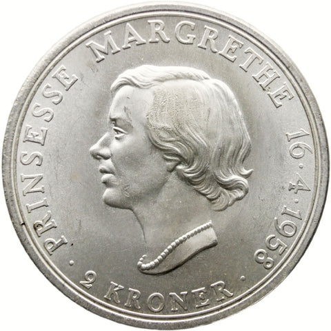 1958 2 Kroner Denmark Coin Frederik IX Princess birthday