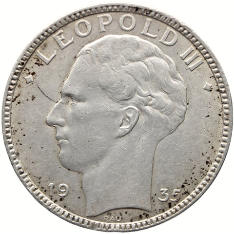 1935 20 Francs Belgium Coin Leopold III Silver