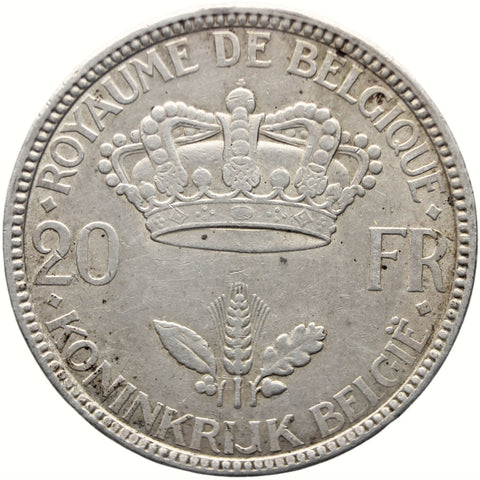 1935 20 Francs Belgium Coin Leopold III Silver