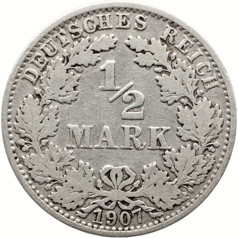1907 A Half Mark Germany Coin Wilhelm II Silver Berlin Mint