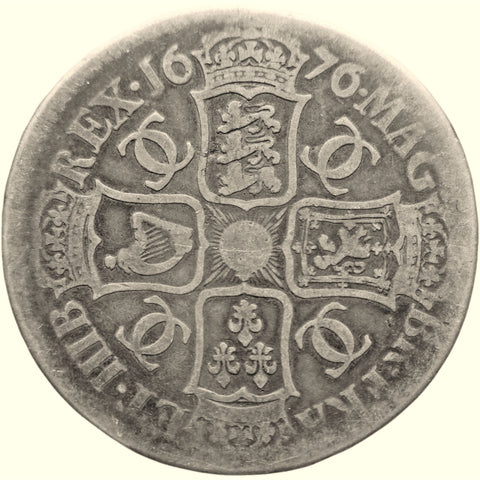 1676 Crown Charles II Silver Coin UK 3rd portrait Vicesimo Octavo