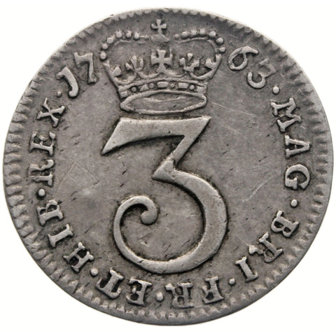 1763 3 Pence George III Coin Maundy UK Silver