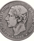 1882 2 Pesetas Spain Coin Alfonso XII Silver