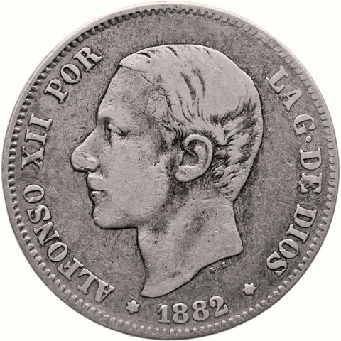 1882 2 Pesetas Spain Coin Alfonso XII Silver