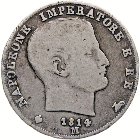 1814 M 1 Lira Kingdom of Italy Coin Napoleon I Silver