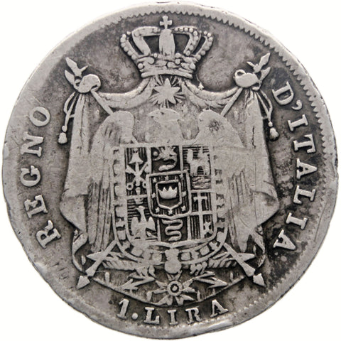 1814 M 1 Lira Kingdom of Italy Coin Napoleon I Silver