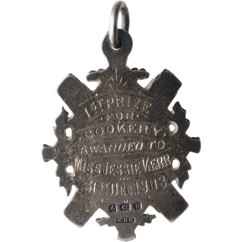 1903 Scotland 1st Prize for Cookery Award Medal Silver William Hair Haseler Silversmith Birmingham Hallmarks