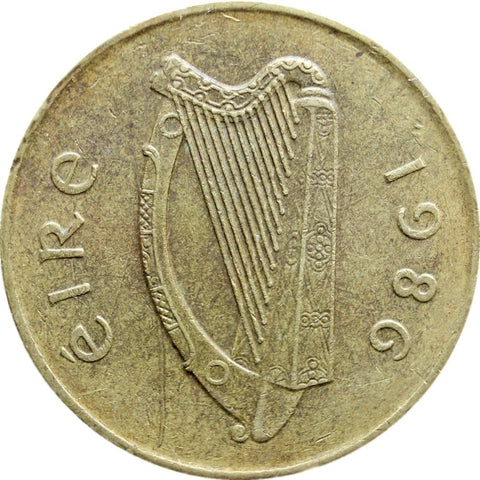 Ireland Coin 1986 20 Pingin Irish Coins Old Money Numismatic Collectible Hunting horse, facing left. Gaelic harp