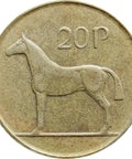 Ireland Coin 1986 20 Pingin Irish Coins Old Money Numismatic Collectible Hunting horse, facing left. Gaelic harp