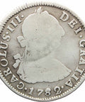 Over date 2 on 1 1782 PTS PR 2 Reales Bolivia Spain Carlos III Coin Silver
