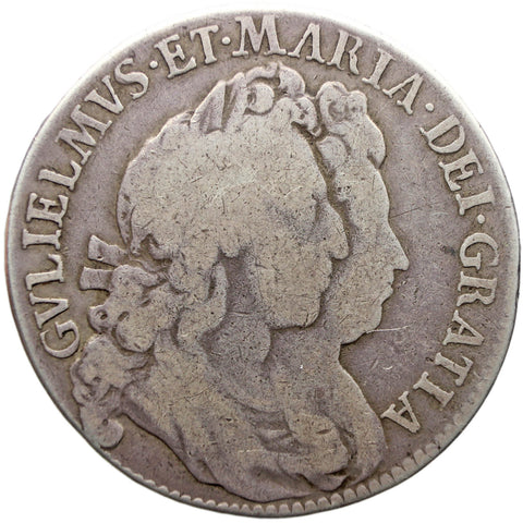 Rare 1692 1/2 Crown William and Mary QVINTO Coin UK Silver 2nd busts