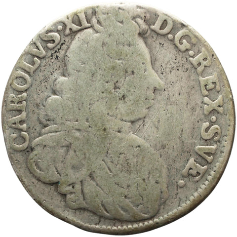 Rare 1693 2 Mark Sweden Silver Coin Charles XI Type III