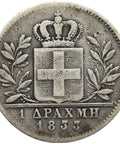 Rare 1833 1 Drachme Greece Coin Silver King Otto