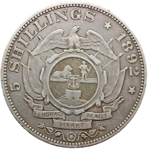 Rare 1892 5 Shilling South Africa Crown Silver Coin Double Shaft Paul Kruger