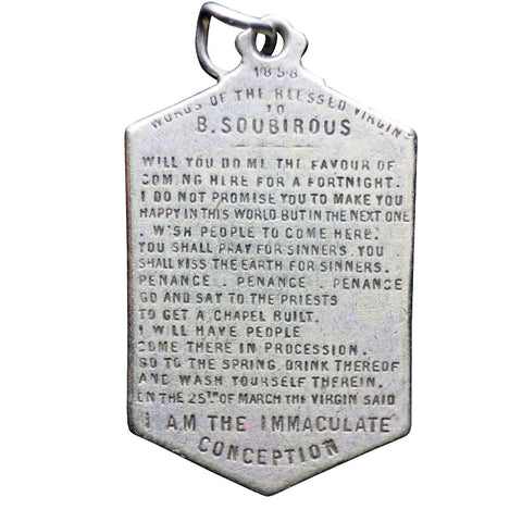 Religious Medal Medallion Bernadette Soubirou Marian Apparitions at Lourdes in 1858