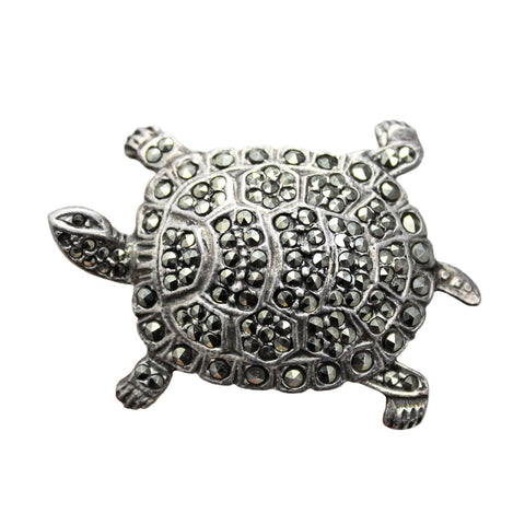 Silver Brooch Marcasite Turtle Vintage