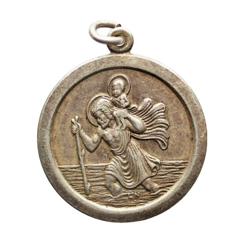 Silver Religion St Christopher Pendant Medallion Vintage