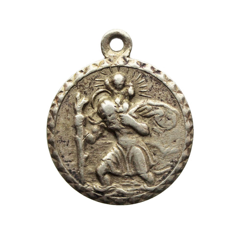 St Christopher Silver Religion Pendant Medallion Vintage