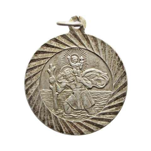 St Christopher Silver Religion Pendant Medallion Vintage