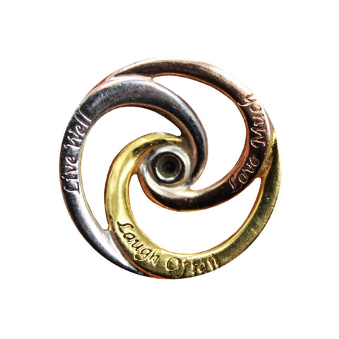 Sun Wheel Vintage Silver Pendant Live Well, Love Much, Lough Often