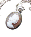 Vintage 1960’s Silver Cameo Necklace Pendant with Chain Women Portrait