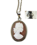 Vintage 1960’s Silver Cameo Necklace Pendant with Chain Women Portrait