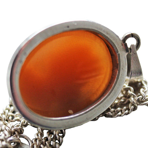 Vintage 1960’s Silver Cameo Necklace Pendant with Chain Women Portrait