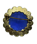 Vintage Brooch Blue Glass Signed