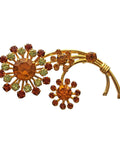 Vintage Brooch Flower Daisy Glass Crystal Gold Color