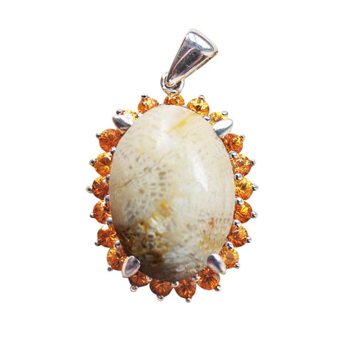 Vintage Silver Pendant Stone Decorated Citrine Paste Stones Hallmarked 925