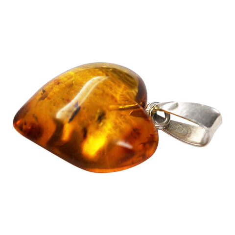Vintage Solid Silver and Amber Pendant Heart Hallmarked 925