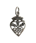 Vintage Thistle Flower Scotland Heart Pendant Sterling Silver